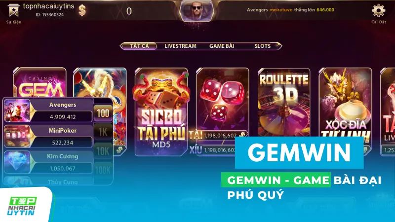 Gemwin là một trong những nhà cái và cổng game bài uy tín hàng đầu tại Việt Nam