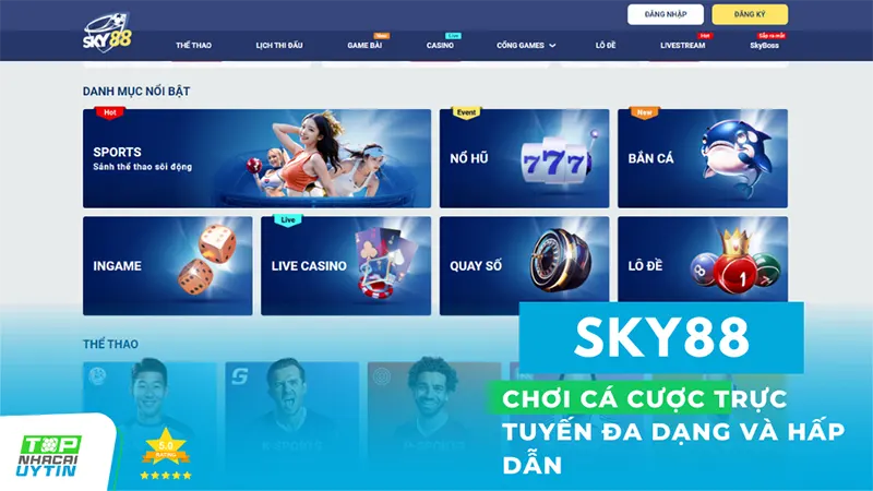 Sky88 cung cấp một loạt các trò chơi cá cược trực tuyến đa dạng và hấp dẫn, cam kết đảm bảo tỷ lệ cược cạnh tranh